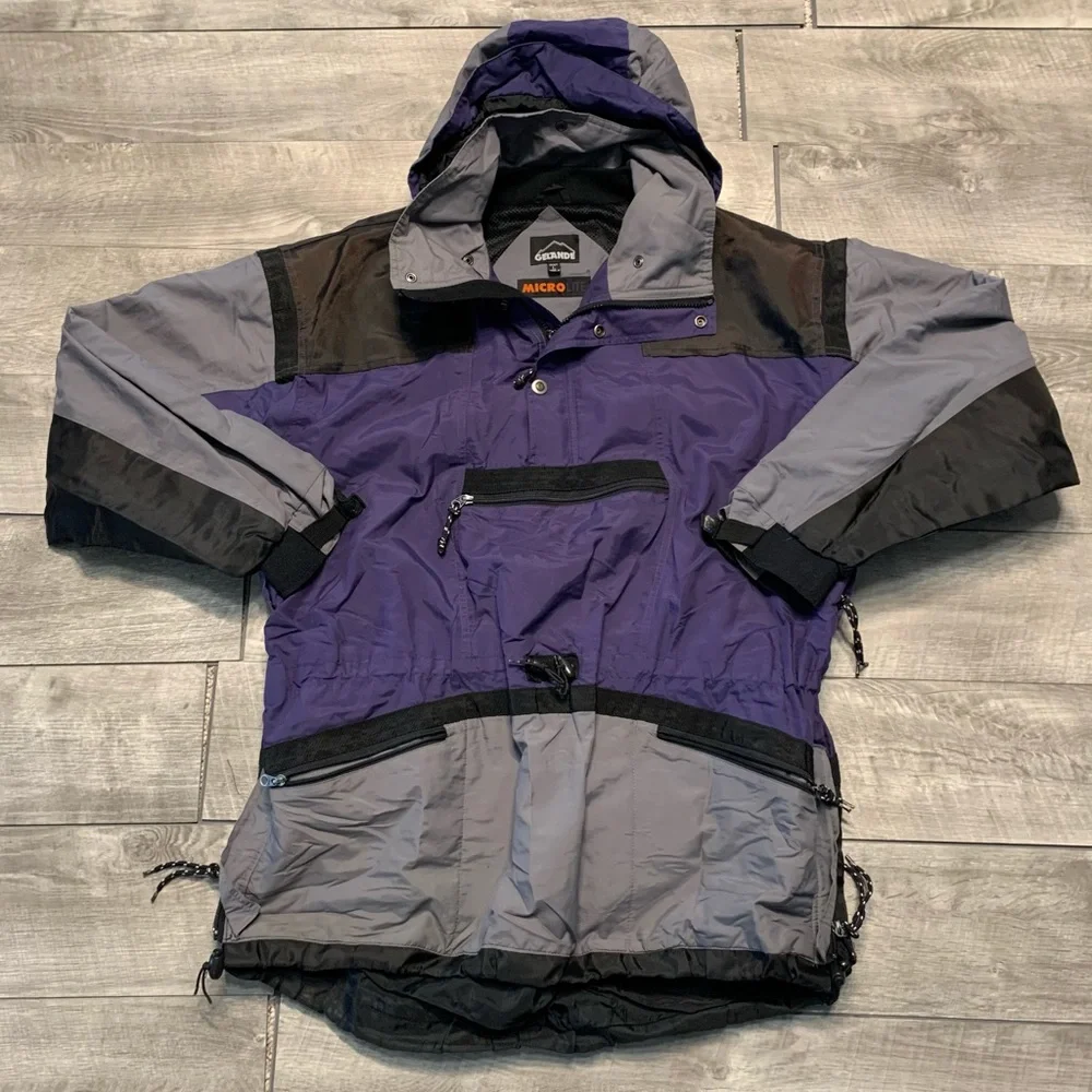 Vtg Gelande Microlite Anorak Purple & Gray Hooded Pullover Jacket Men's Sz Large - Picture 1 of 10